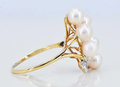 Geel goud, Witgoud - Ring Akoya parel - Diamanten