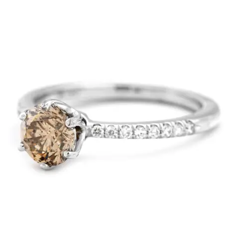 1.11 tcw Diamond Ring - 14 karaat Witgoud - Ring - 0.98 ct Diamant - Diamanten van 0,13 ct - geen minimumprijs