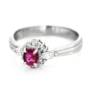 0.73 tcw Ruby Ring Platina - Ring - 0.50 ct Robijn - Diamanten van 0,23 ct - geen minimumprijs