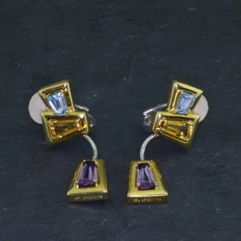 Schroeder Unique Work Luxemburg - 18 karaat Geel goud, Tweekleurig, Witgoud - Oorbellen - 1.60 ct Amethist - Amethisten, Citrienen, Topaas