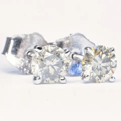 0.73 ct Natural Fancy Yellow Gray VS2 to SI2 - 14 karaat Witgoud - Oorbellen - 0.73 ct Diamant - Diamanten, Geen minimumprijs