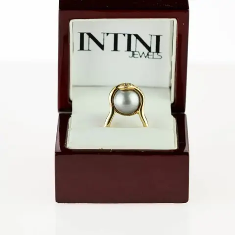 Intini Jewels - 18 karaat Geel goud, Goud - Ring - 0.14 ct Diamant - Tahiti parel