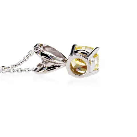 1.01 CtFancy Vivid Yellow Cushion Diamond Ring - 14 karaat Witgoud - Collier met hanger - Kleur behandeld Diamant