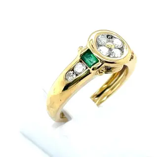 18 karaat Geel goud, Goud - Ring - 0.38 ct Diamant - Diamanten, Smaragden