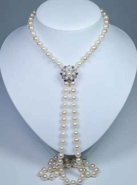 835 Zilver - Halsketting - Ø 7,5-8 mm Akoya parels - 0,25 ct saffieren - 94 cm - eindeloos