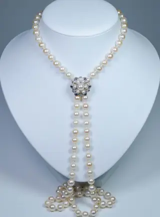 835 Zilver - Halsketting - Ø 7,5-8 mm Akoya parels - 0,25 ct saffieren - 94 cm - eindeloos