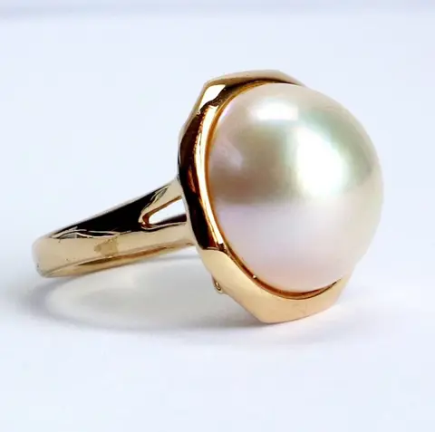 Geel goud - Ring - mabe parel