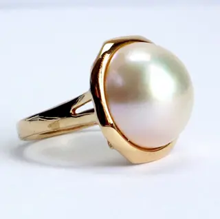 Geel goud - Ring - mabe parel