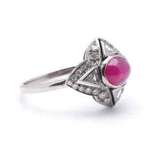 18 karaat Witgoud - Ring - 0.75 ct Robijn - Diamanten