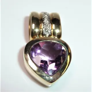 Amethyst-Herz - 14 karaat Geel goud - Hanger - 3.00 ct Amethist - Peer geslepen + 0,05 ct. diamanten