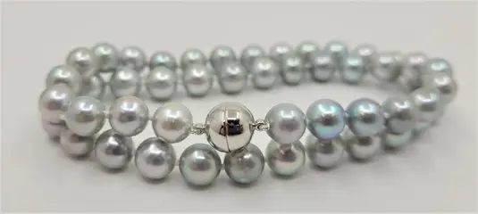 8x8.5mm Silvery Akoya Pearls - 925 Zilver - Halsketting