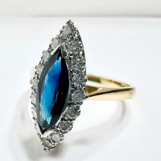 Handcrafted mit Signé - 18 karaat Geel goud, Witgoud - Ring - 0.75 ct Saffier - 0,50 cent. diamanten