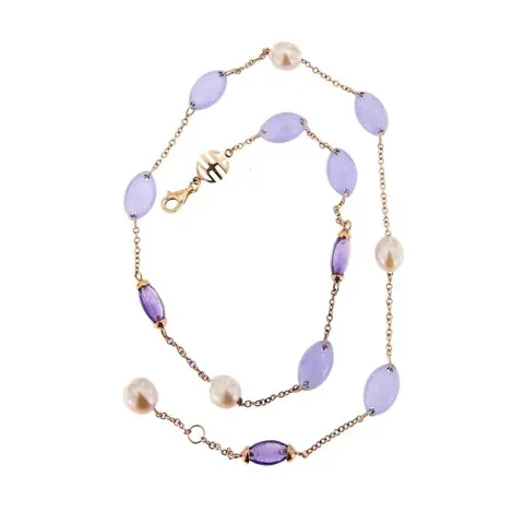 MiMi - 18 karaat Rosé goud - Halsketting Amethist - Jade