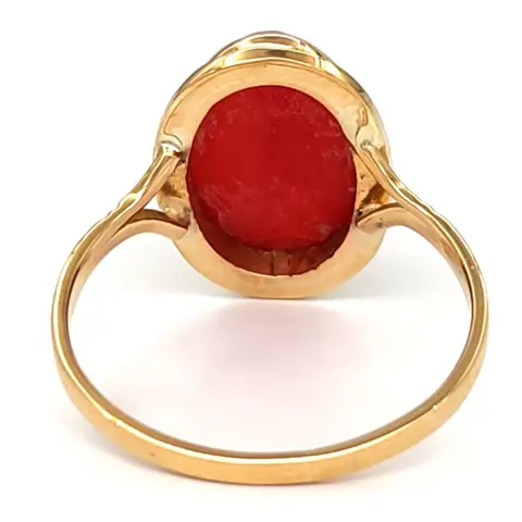 18 karaat Geel goud - Ring - Mediterraan bloedkoraal 8,44 x 12,94 mm