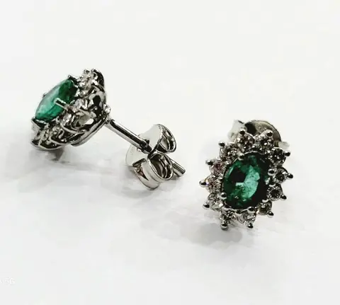 Astralia - 18 karaat Witgoud - Oorbellen - 0.36 ct Diamant - Robijnen