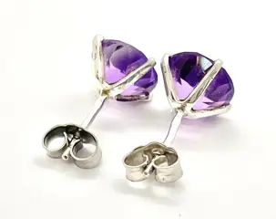 "NO RESERVE PRICE" - 9 kt. Witgoud - Oorbellen - 5.00 ct Amethist