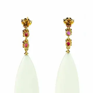 Intini Jewels - 18 karaat Geel goud, Goud - Oorbellen - 3.60 ct Robijn - Agaat