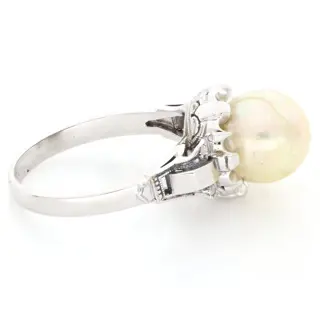 Vintage - No Reserve Price - 18 karaat Akoya parel, Witgoud - Ring - 0.04 ct Diamant