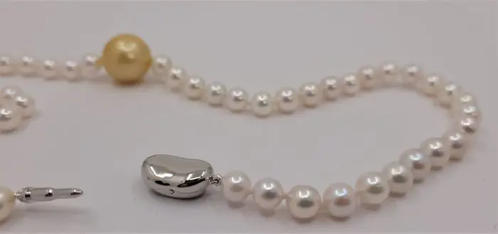 No Reserve- 6.5x14.8mm Golden and White Akoya Pearls - 925 Zilver - Halsketting