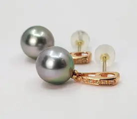 10x11mm Peacock Tahitian Pearl Drops - 14 karaat Rosé goud - Oorbellen - 0.08 ct