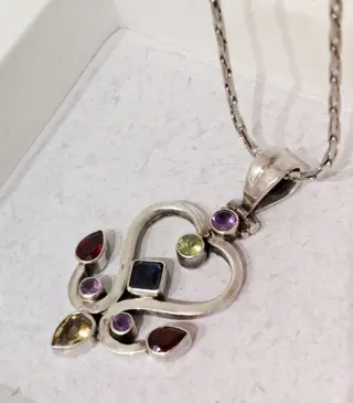 925 Zilver - Collier met hanger - Granaat, amethist, peridot, blauwe saffier, citrien