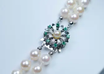 925 Zilver - Halsketting - 0,25 ct smaragden - Ø 6,5-7 mm Akoya parels