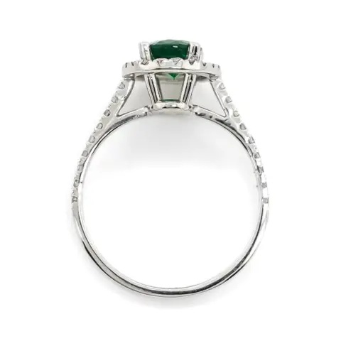 1.38ct Emerald and Pink Diamond Ring - 14 karaat Witgoud - Ring - ***Geen minimumprijs***
