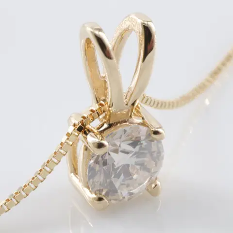 GIA Lab Report Solitaire 0.63CT H/SI1 diamond pendant with a 14K yellow gold necklace. - 14 karaat Geel goud - Collier met hanger Diamant