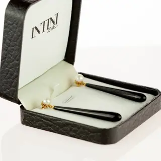 Intini Jewels - 18 karaat Geel goud, Goud - Oorbellen Zoetwater parel - Agaat