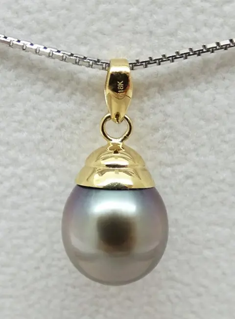 No Reserve Price - Tahitian Pearl, Silvery Dove Violet, Drop-Shaped, 9.81 X 10.8 mm - 18 karaat Geel goud - Hanger