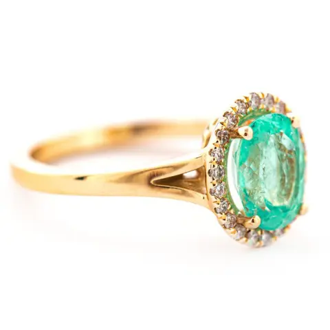 1.42 tcw Colombian Emerald Ring - 14 karaat Geel goud - Ring - 1.28 ct Smaragd - Diamanten van 0,14 ct - geen minimumprijs