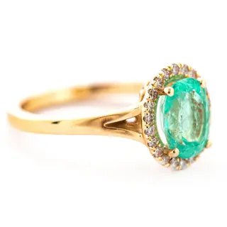 1.42 tcw Colombian Emerald Ring - 14 karaat Geel goud - Ring - 1.28 ct Smaragd - Diamanten van 0,14 ct - geen minimumprijs
