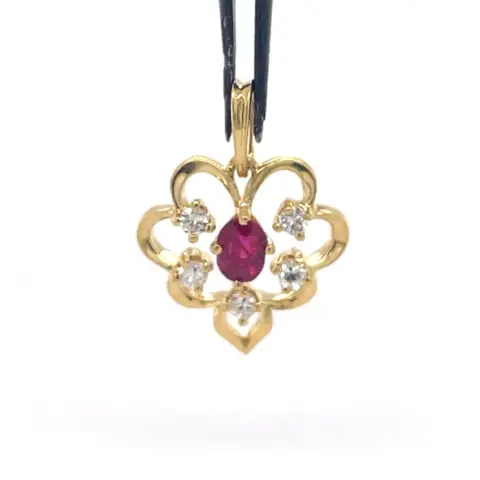 14 karaat Geel goud - Hanger - 0.20 ct Robijn - Diamanten