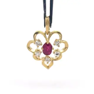 14 karaat Geel goud - Hanger - 0.20 ct Robijn - Diamanten