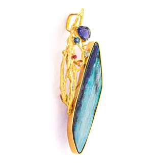 27.19 tcw Opal Brooch - 14 karaat Geel goud - Broche - 25.54 ct Opaal - 1,13 ct Lolite + 0,52 ct meerdere soorten edelstenen - geen minimumprijs