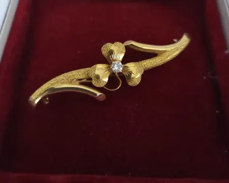 19.2 karaat Geel goud - Broche - 0.10 ct Diamant
