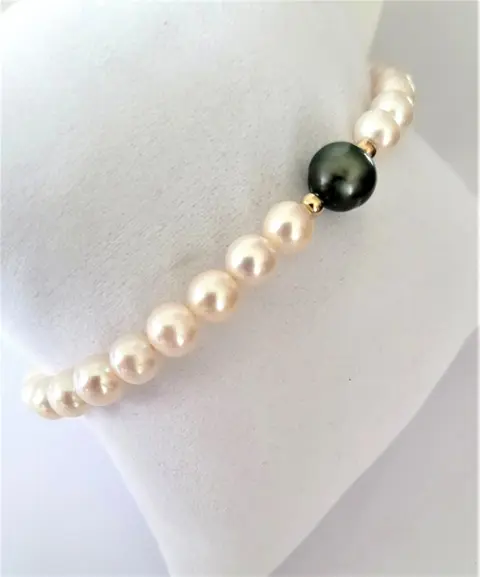 7mm - Akoya Pearls White and Tahitian 9x10mm - 18 karaat Akoya parels - Armband - 53.10 ct