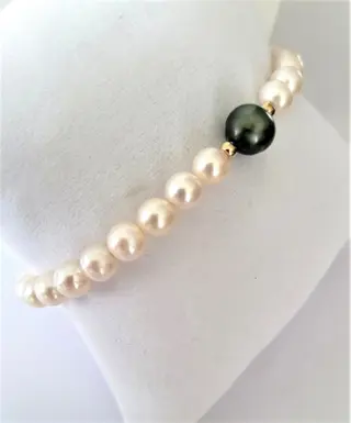 7mm - Akoya Pearls White and Tahitian 9x10mm - 18 karaat Akoya parels - Armband - 53.10 ct