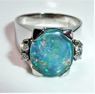 Handcrafted - 14 karaat Witgoud - Ring - 2.50 ct Opaal - 0,12 ct. diamanten/briljant geslepen