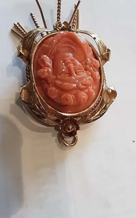 Trapanese Sicilia - 18 karaat Geel goud - Broche, Hanger Koraal