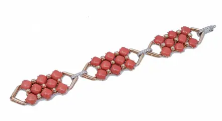 14 karaat Goud, Rosé goud, Witgoud - Armband Koraal - Diamanten