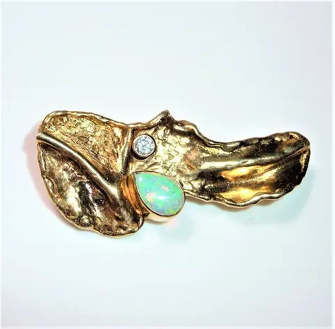 Unikat - 14 karaat Geel goud - Broche, Hanger - 0.20 ct Diamant - 1,50 cent. Australische volledige opaal
