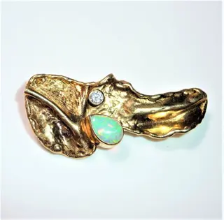 Unikat - 14 karaat Geel goud - Broche, Hanger - 0.20 ct Diamant - 1,50 cent. Australische volledige opaal