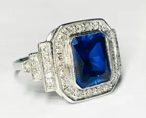 Platina - Ring - 4.20 ct Saffier - Diamanten