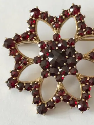 925 Zilver - Broche - Granaatstenen