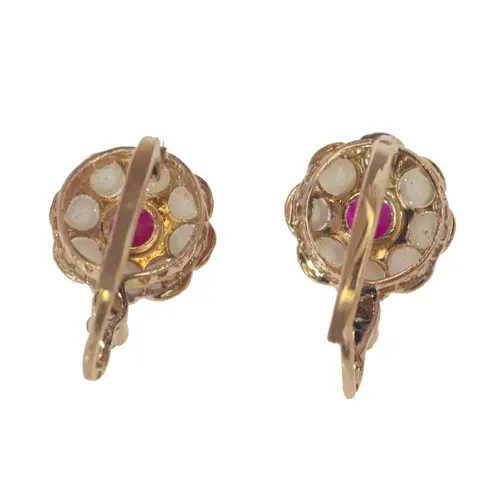 NO RESERVE PRICE - 18 karaat Rosé goud - Oorbellen - 0.74 ct Robijn - Parel, Vintage antiek anno 1900