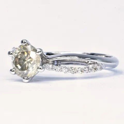 1.20 ct Natural Fancy Yellowish Gray SI1 - 14 karaat Witgoud - Ring - 1.07 ct Diamant - Diamanten, Geen minimumprijs