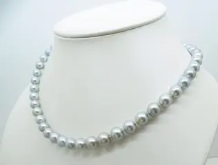 No Reserve Price - Akoya Pearls, Natural Blue, Round, 8 -8.5 mm - 18 karaat Witgoud - Halsketting