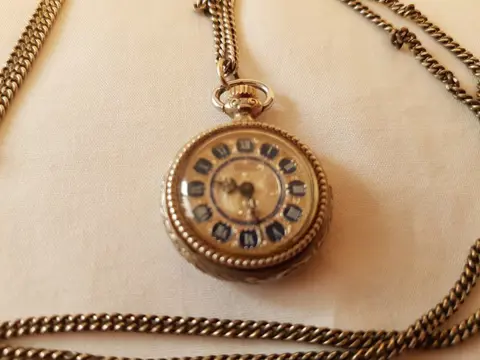 Lang zilveren gourmet collier van 80 cm waaraan een zilveren horloge. uit de jaren 60 van de vorige - Gemengd Zilver - Collier met hanger