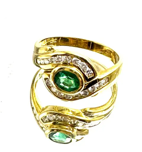 18 karaat Geel goud - Ring - 0.30 ct Smaragd - Diamanten